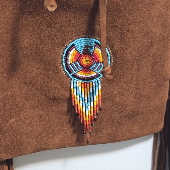 Artisana Fordana Brown Fringe Soft Suede Leather  Crossbody Bag With Beads Deco - Picture 3 of 10